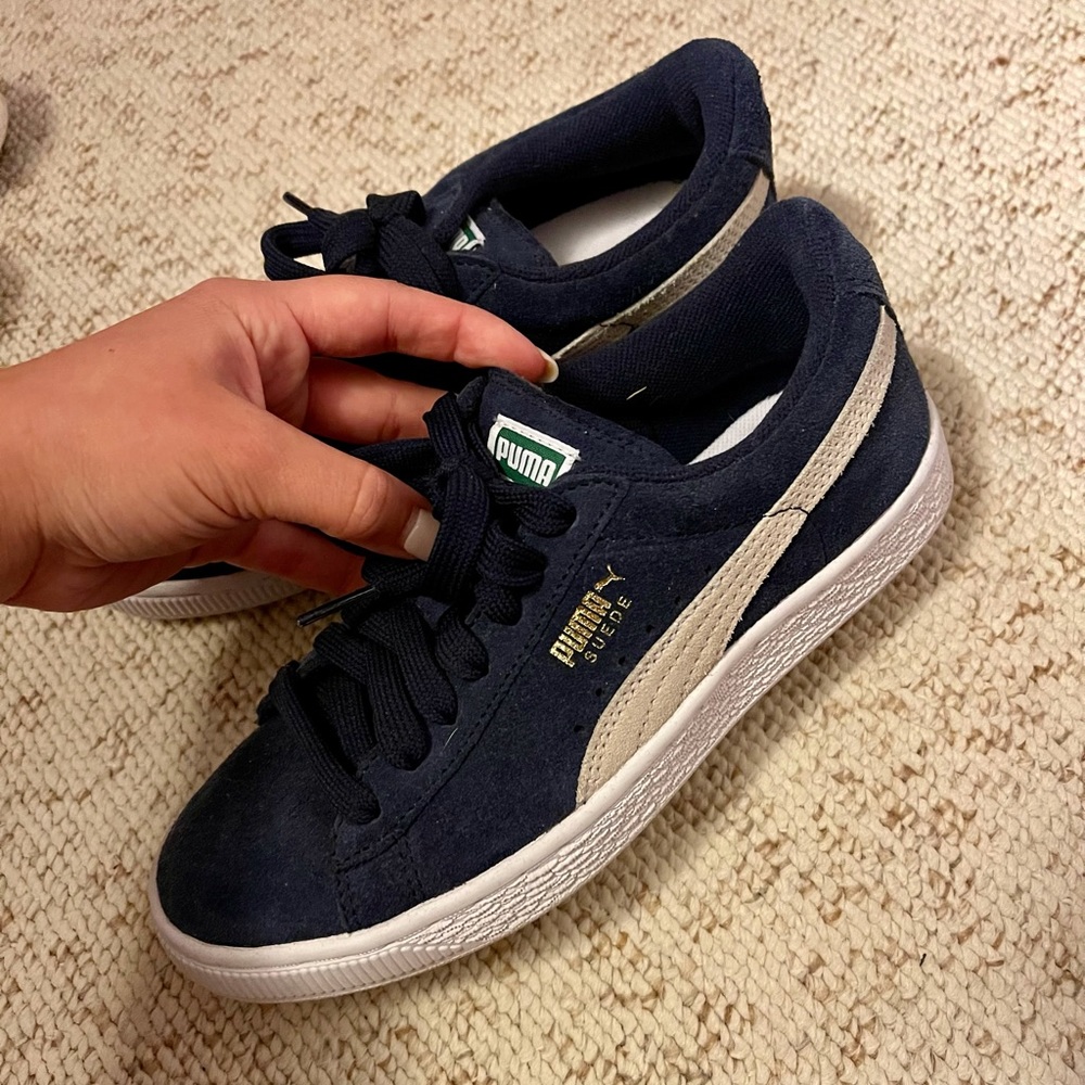 navy suede puma sneakers